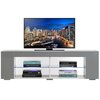 Basicwise White Entertainment TV Stand with LED Lights and Glass Shelves with UV Frame QI004417L